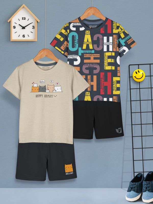 Boys Dress Clothing Set Combo with Tshirts & Shorts - Pack 2