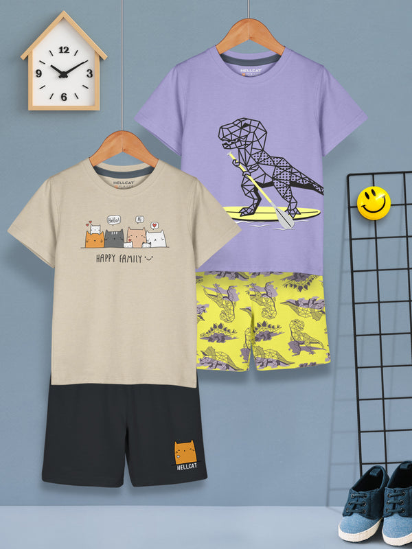 Boys Dress Clothing Set Combo with Tshirts & Shorts - Pack 2