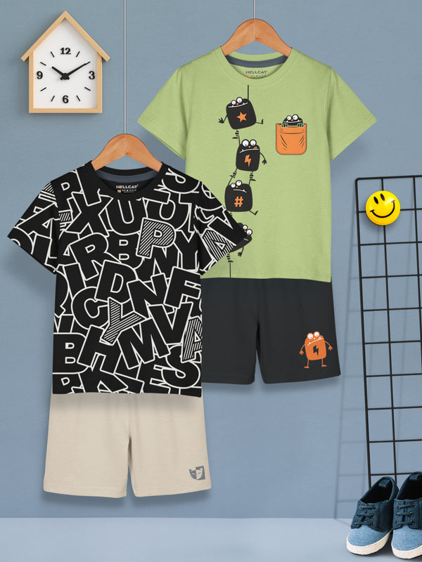 Boys Dress Clothing Set Combo with Tshirts & Shorts - Pack 2