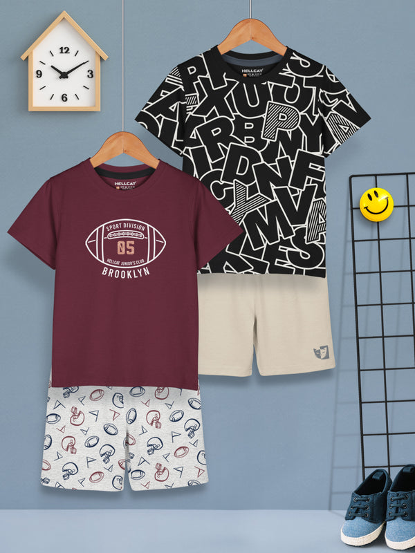 Boys Dress Clothing Set Combo with Tshirts & Shorts - Pack 2