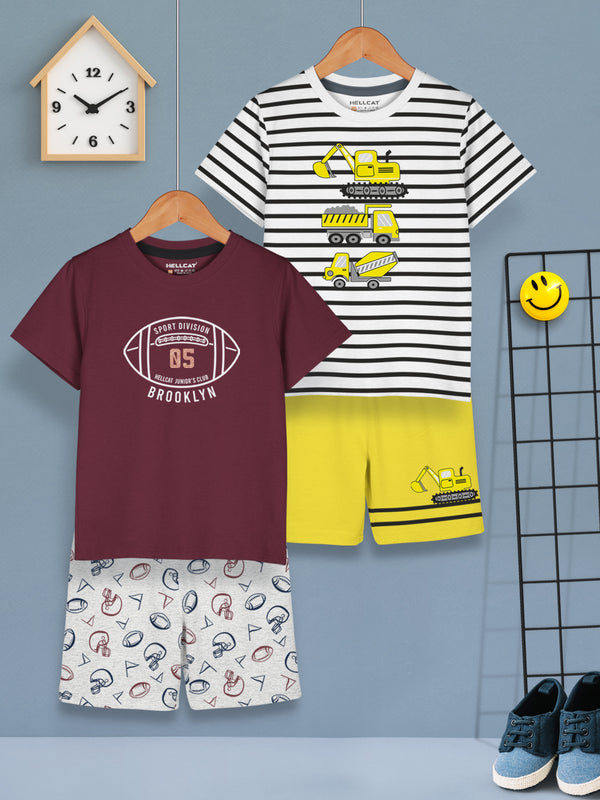 Boys Dress Clothing Set Combo with Tshirts & Shorts - Pack 2