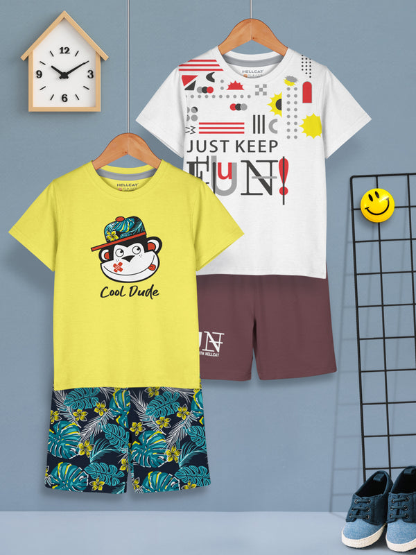 Boys Dress Clothing Set Combo with Tshirts & Shorts - Pack 2