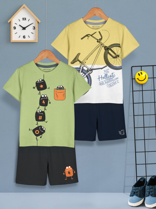 Boys Dress Clothing Set Combo with Tshirts & Shorts - Pack 2