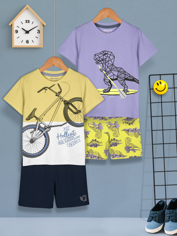 Boys Dress Clothing Set Combo with Tshirts & Shorts - Pack 2