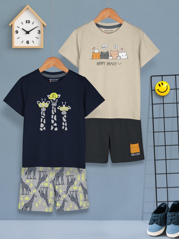 Boys Dress Clothing Set Combo with Tshirts & Shorts - Pack 2