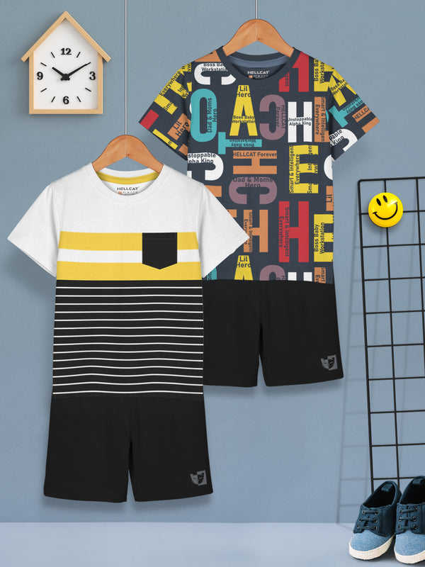 Boys Dress Clothing Set Combo with Tshirts & Shorts - Pack 2