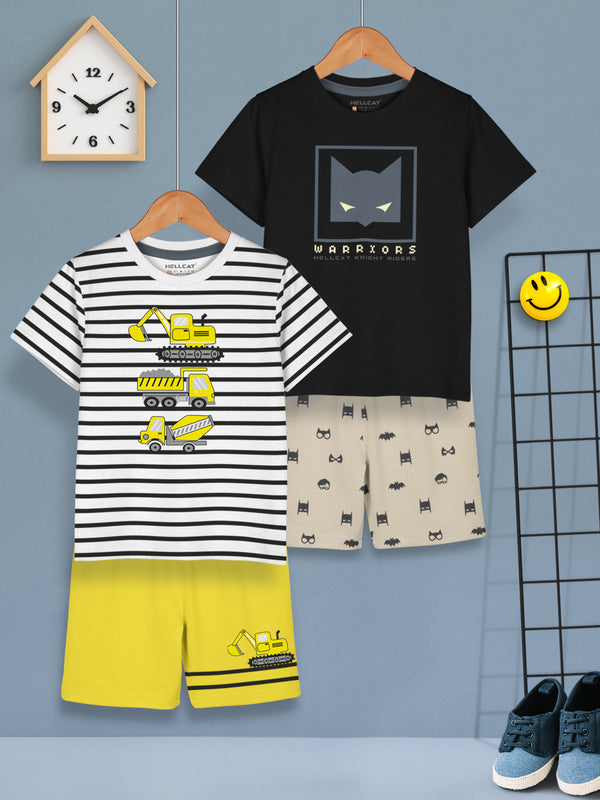 Boys Dress Clothing Set Combo with Tshirts & Shorts - Pack 2