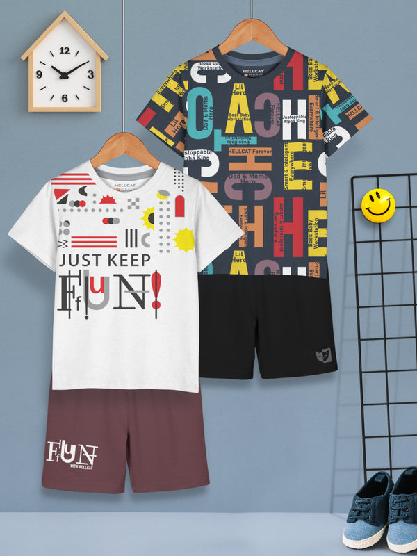 Boys Dress Clothing Set Combo with Tshirts & Shorts - Pack 2