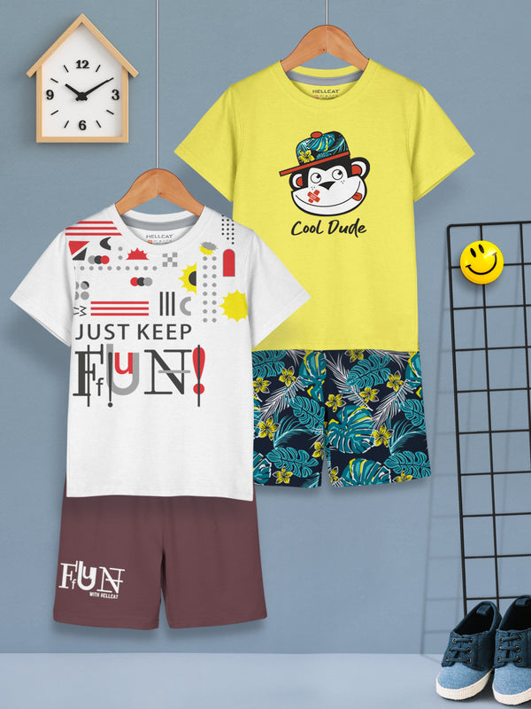 Boys Dress Clothing Set Combo with Tshirts & Shorts - Pack 2