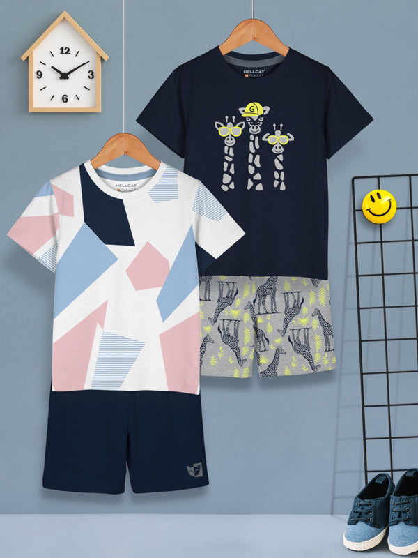 Boys Dress Clothing Set Combo with Tshirts & Shorts - Pack 2