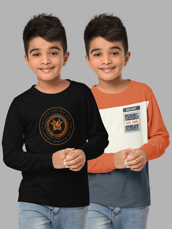 Boys Round Neck FullSleeve Cotton Tshirt -Combo Pack of 2