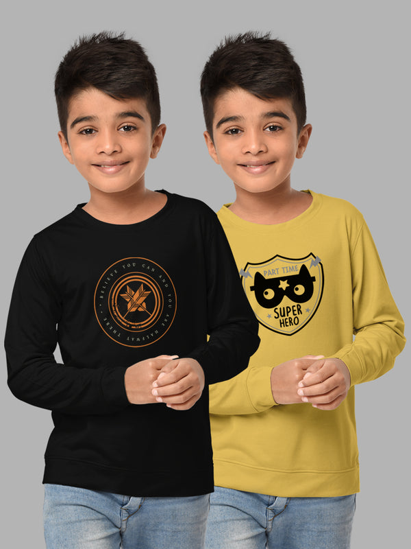 Boys Round Neck FullSleeve Cotton Tshirt -Combo Pack of 2