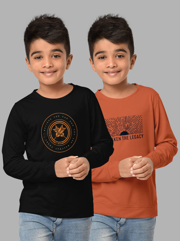 Boys Round Neck FullSleeve Cotton Tshirt -Combo Pack of 2