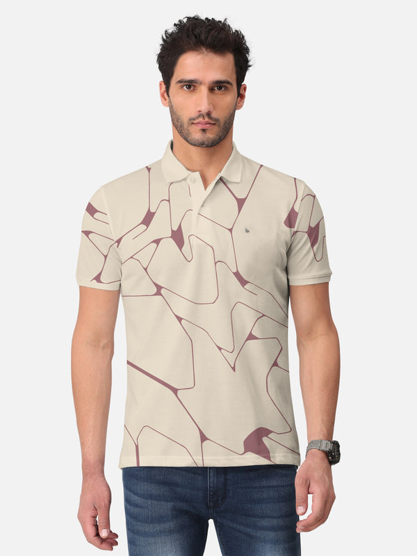 BULLMER Beige Trendy Printed Half Sleeve Polo T-shirt for Mens