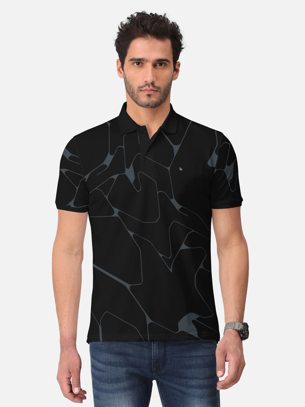 BULLMER Black Trendy Printed Half Sleeve Polo T-shirt for Mens