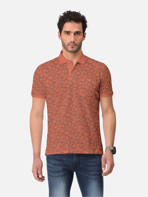 BULLMER Saffron Trendy Printed Half Sleeve Polo T-shirt for Mens