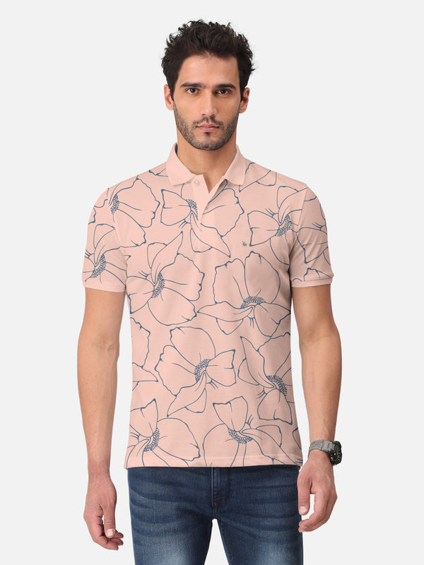 BULLMER Peach Trendy Printed Half Sleeve Polo T-shirt for Mens