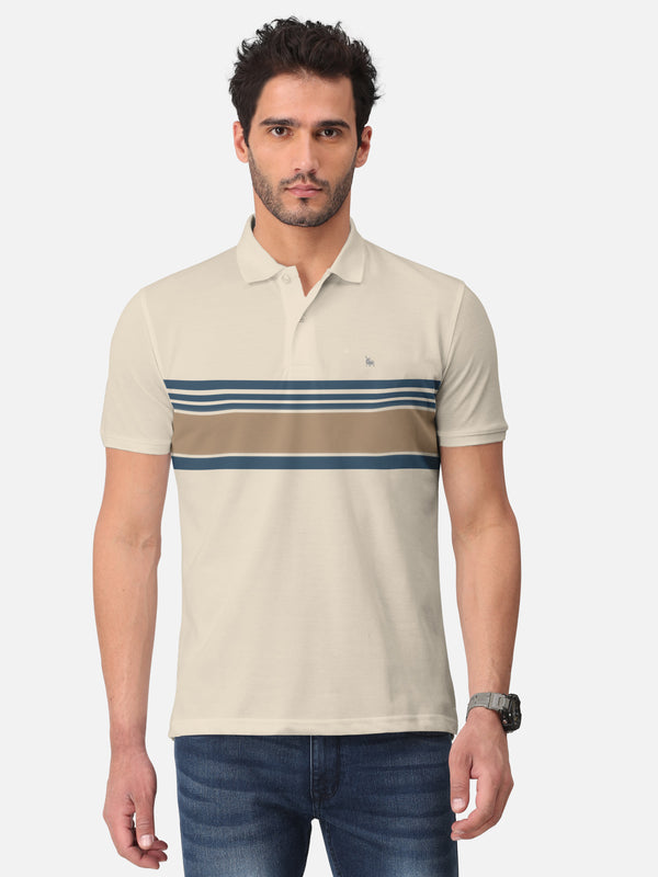 BULLMER Beige Trendy Printed Half Sleeve Polo T-shirt for Mens