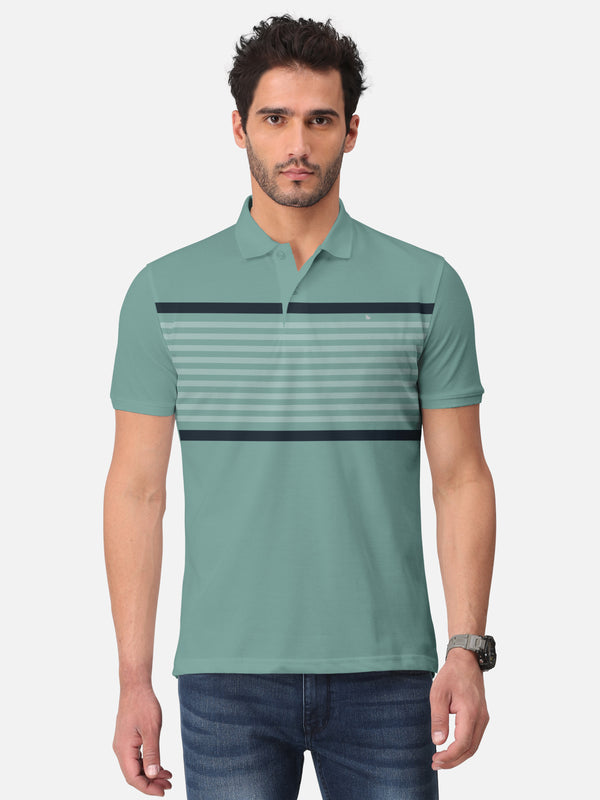 BULLMER Sea Green Trendy Printed Half Sleeve Polo T-shirt for Mens