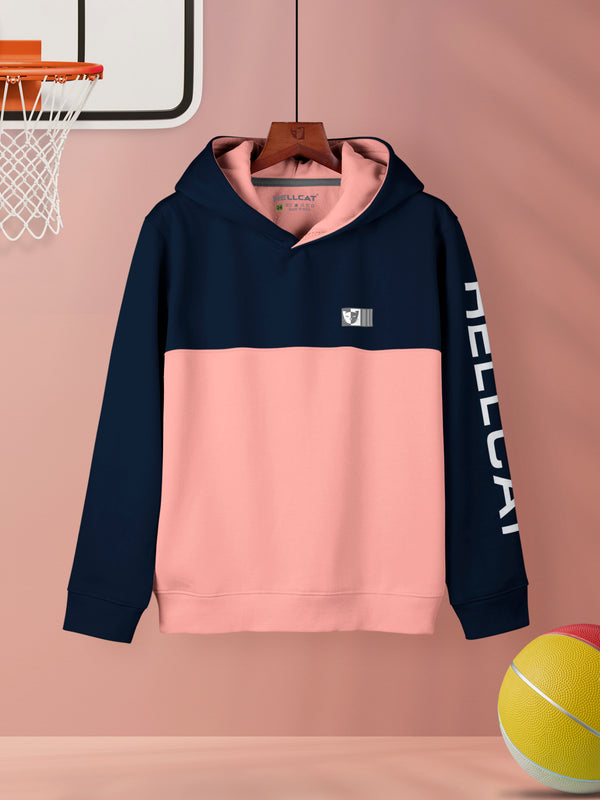 Peach Colourblocked Cotton Blend Hoodie Sweatshirt For Girls