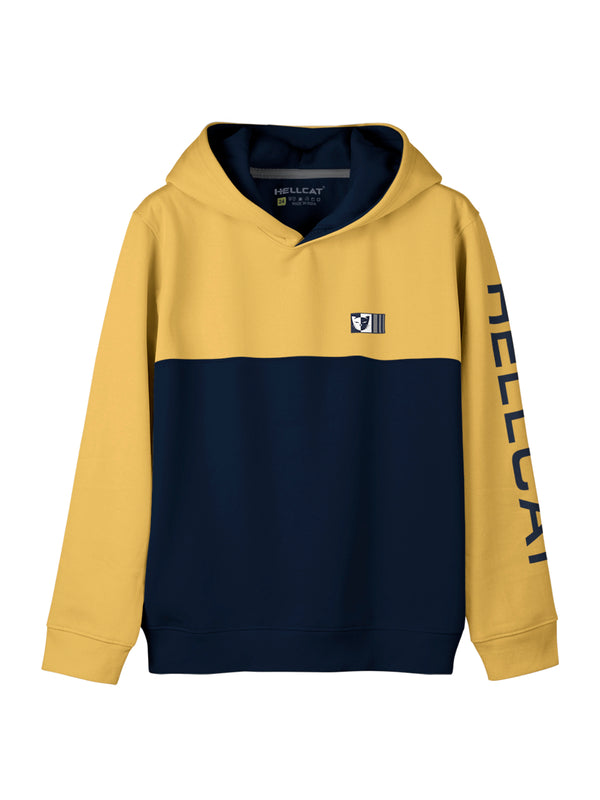 Yellow Colourblocked Cotton Blend Hoodie T-shirt For Girls