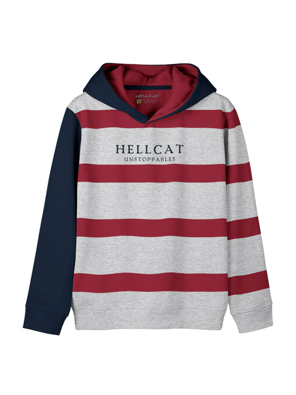 White Melange Striped Cotton Blend Hoodie T-shirt For Girls