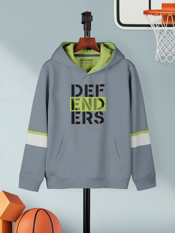 Grey Typography Cotton Blend Hoodie Sweatshirt For Boys