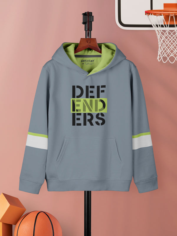 Grey Typography Cotton Blend Hoodie Sweatshirt For Girls