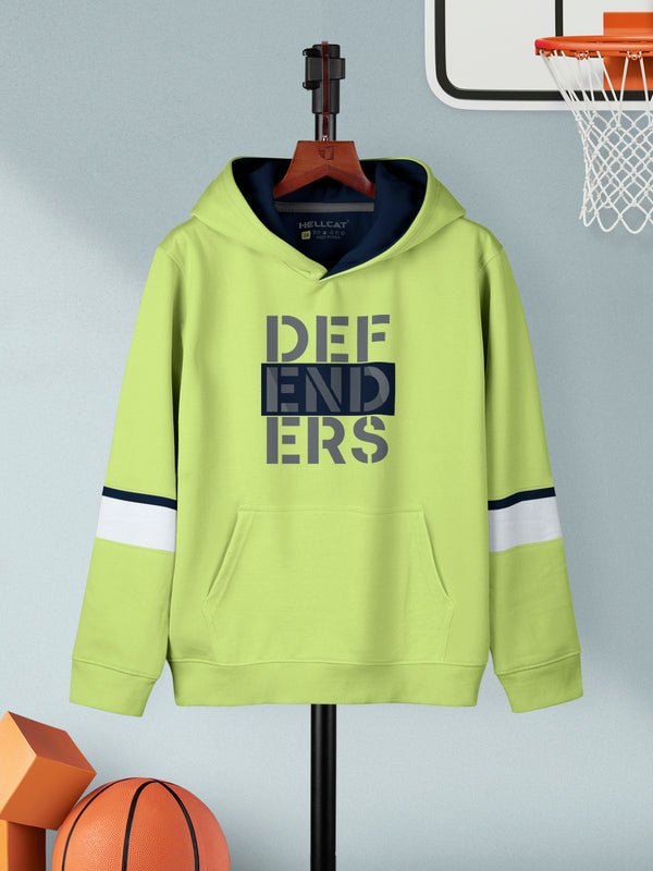 Green Typography Cotton Blend Hoodie Sweatshirt For Boys