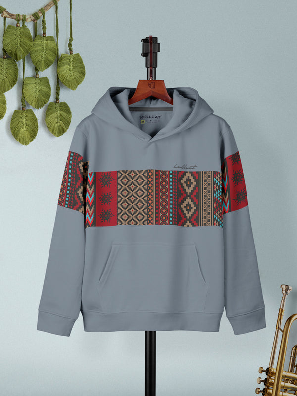 Bluish Grey Colourblocked Cotton Blend Hoodie Sweatshirt For Boys