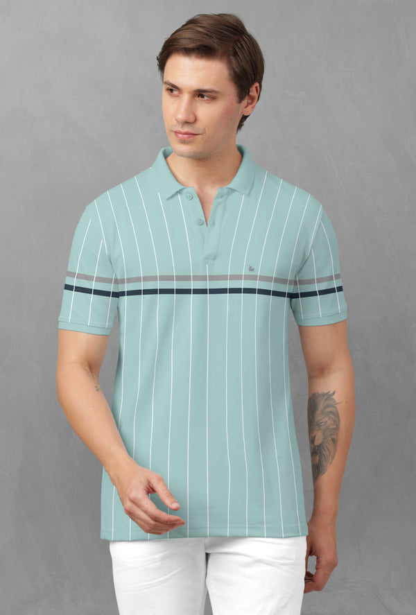 BULLMER Sea Green Trendy Printed Half Sleeve Polo T-shirt for Mens