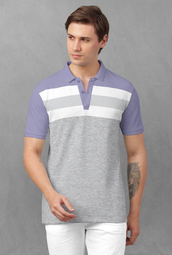 BULLMER Lilac Trendy Printed Half Sleeve Polo T-shirt for Mens