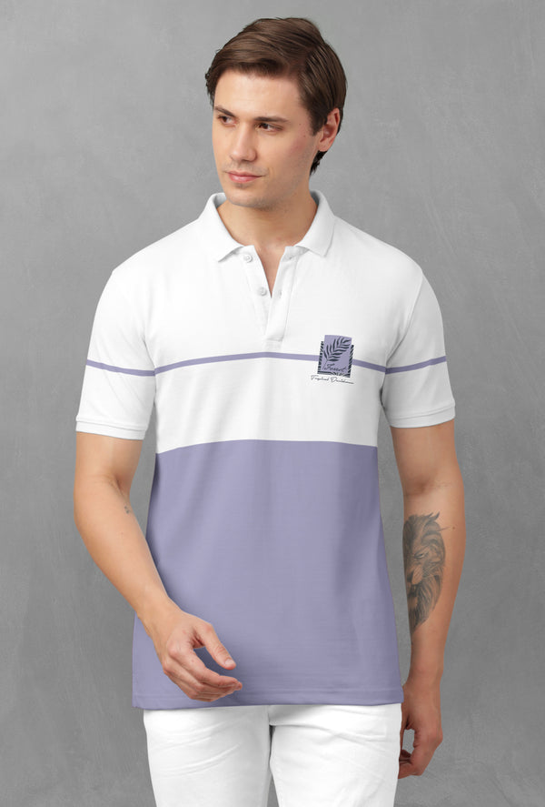 BULLMER Lilac Trendy Printed Half Sleeve Polo T-shirt for Mens