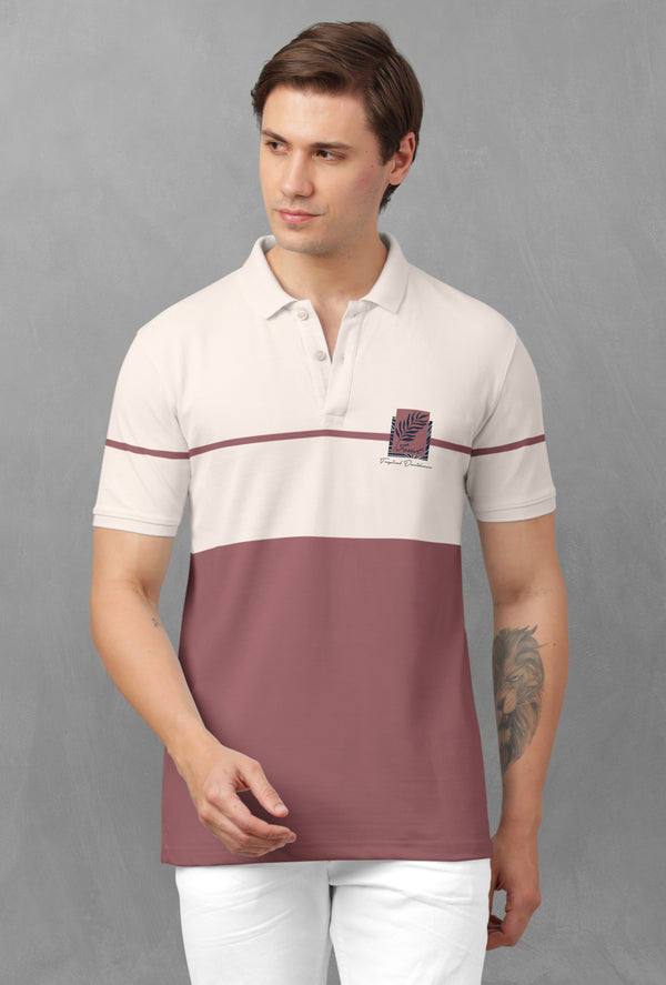 BULLMER Taupe Trendy Printed Half Sleeve Polo T-shirt for Mens