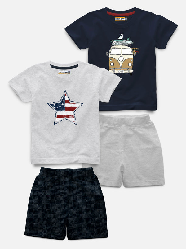 Half Sleeve Printed T-shirt with Comfy Solid Shorts for Infants & Girls - Pack of 4 (2 T-shirt & 2 short)