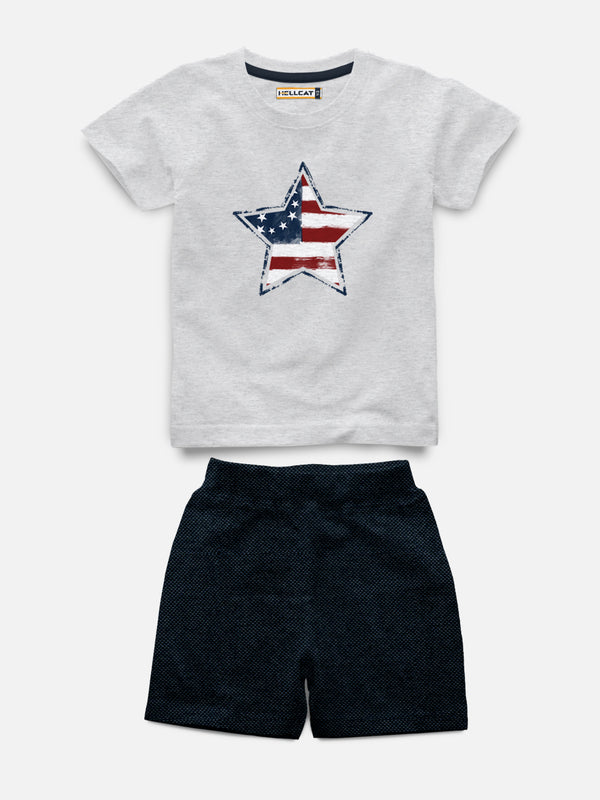 Half Sleeve Printed Tshirt with Comfy Solid Shorts for Infants & Boys - Pack of 2 (1 T-shirt & 1 short)