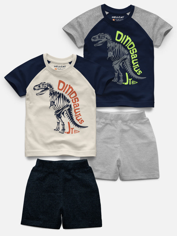 Raglan Half Sleeve Printed T-shirt with Comfy Solid Shorts for Infants & Girls - Pack of 4 (2 T-shirt & 2 Shorts)