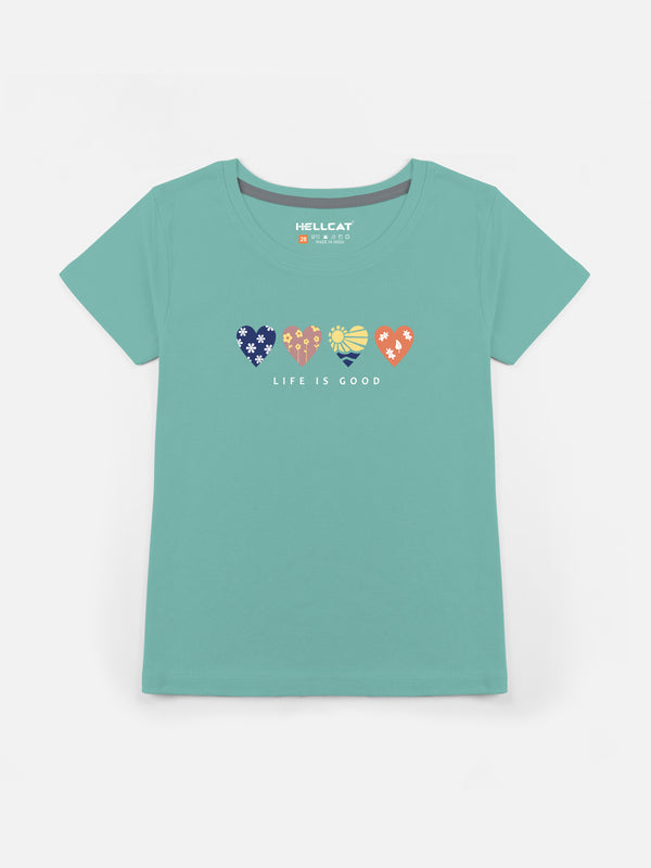 Shiny Printed Round Neck Short Sleeve T-shirts / Tops for Girls.