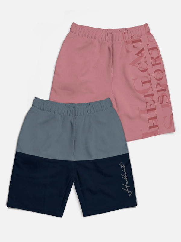 Trendy Typographic color-blocked With Branding Printed Shorts for Boys - Pack of 2