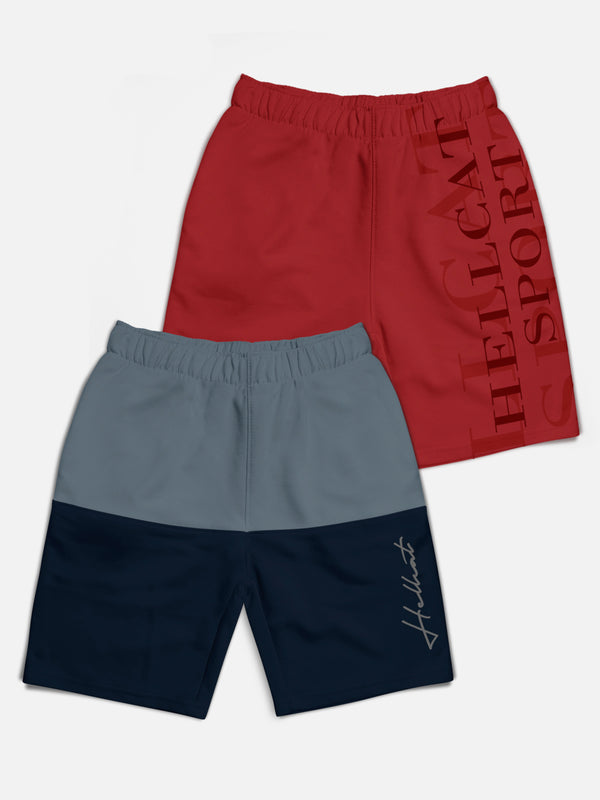 Trendy Typographic color-blocked With Branding Printed Shorts for Boys - Pack of 2